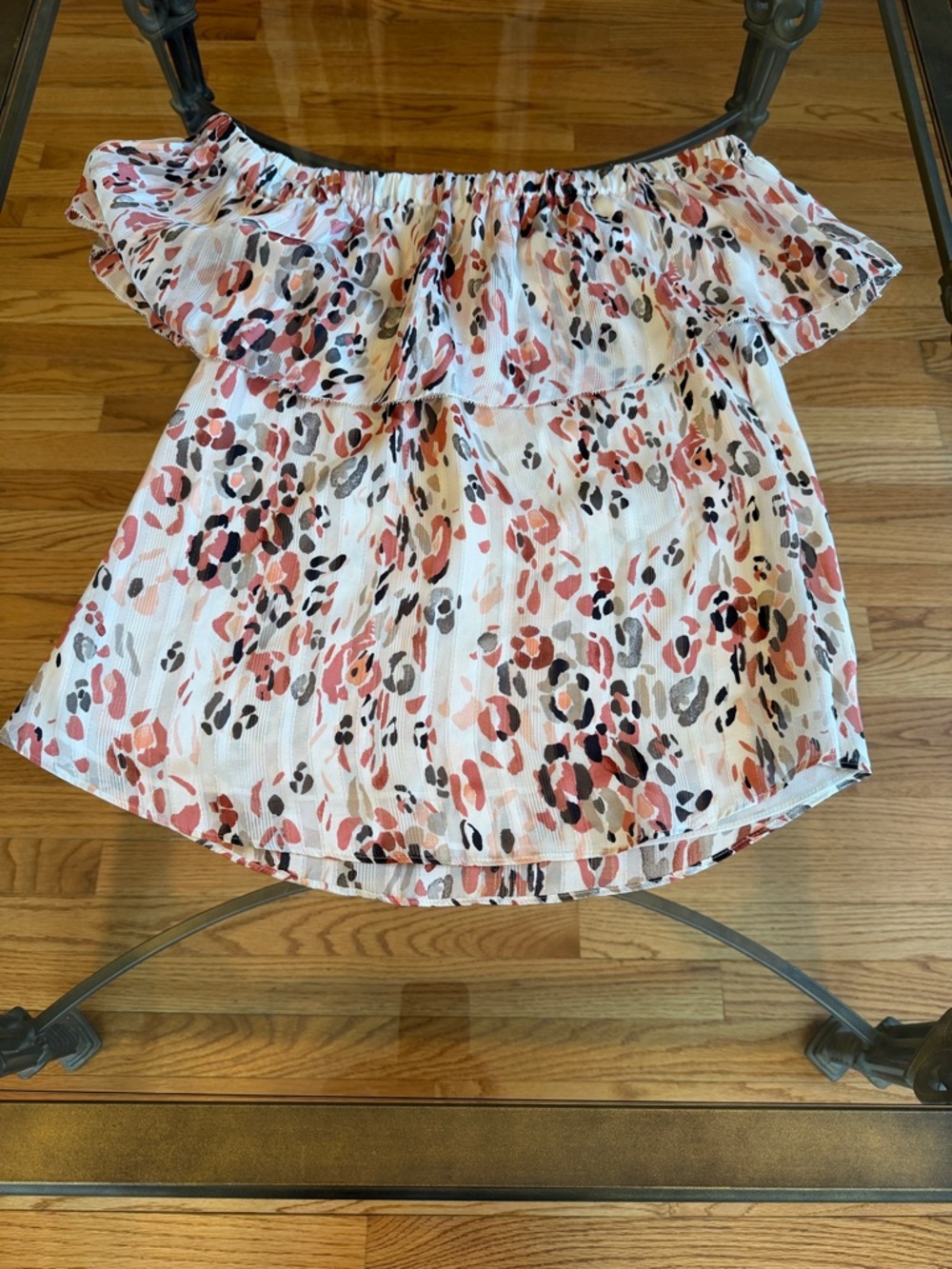 White House Black Market Pink & Black Printed Off-Shoulder Top